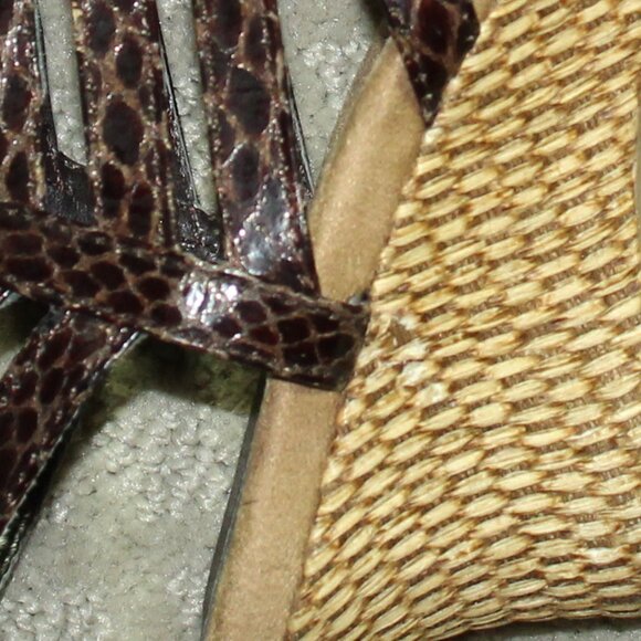 Aerosoles Women's 8 Brown Black Strappy Snakeskin Patent Print 2.5" Wedge Heels - Picture 7 of 7